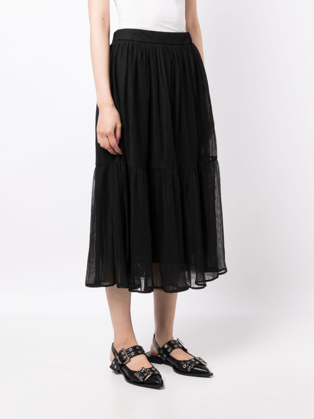 Shop B+ab Tiered Pleated Midi Skirt In Black