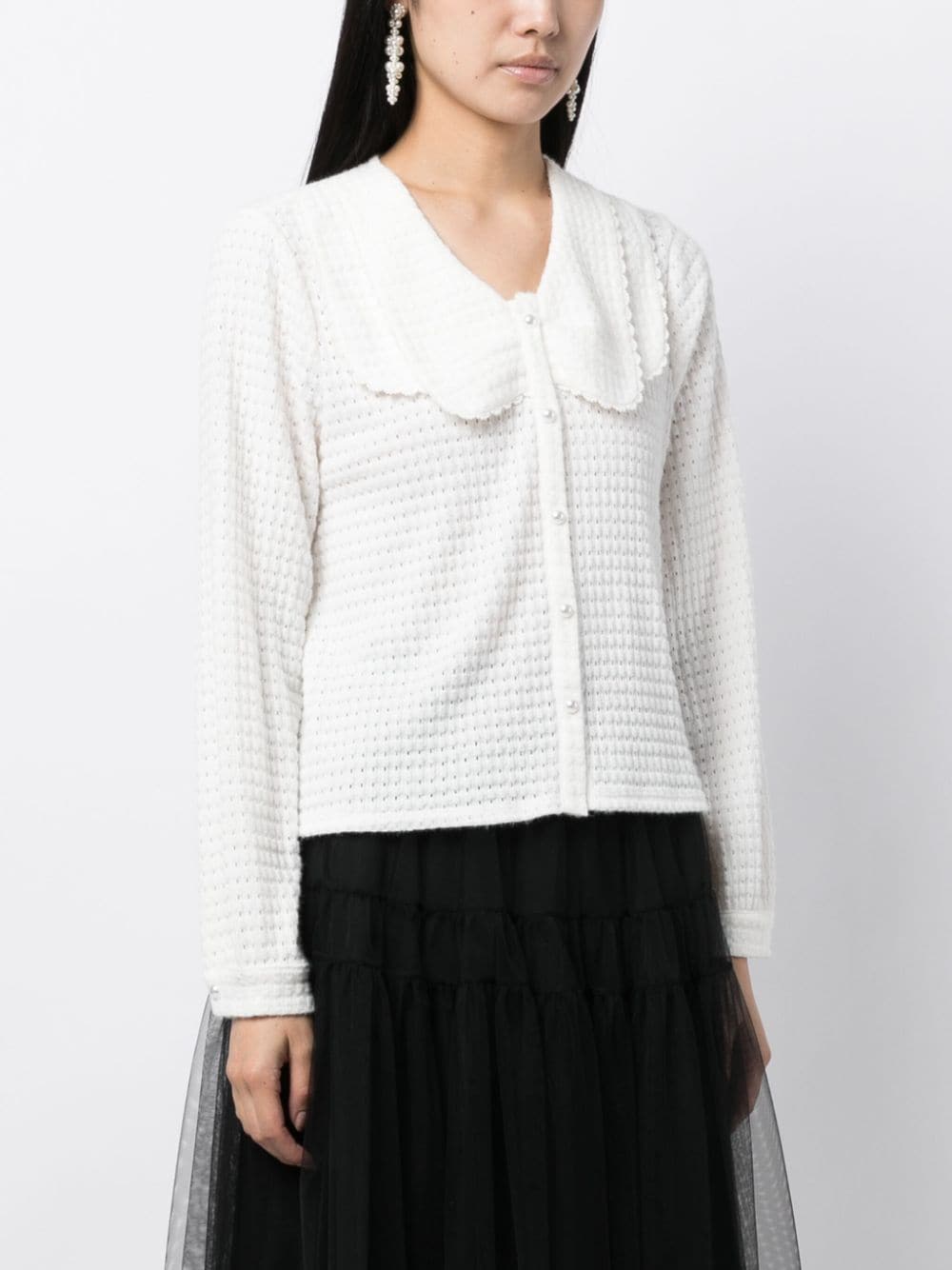 Shop B+ab Open-knit Button-down Cardigan In White