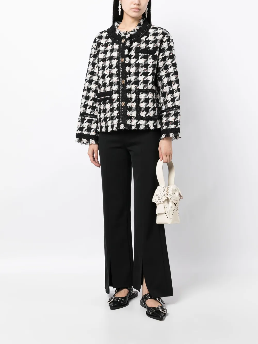 b+ab check-pattern tweed jacket - Zwart