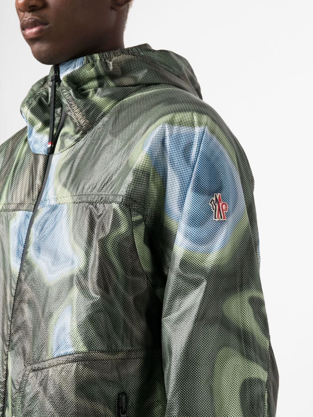 Shop Moncler Day Namic Abstract-print Bomber Jacket In Green