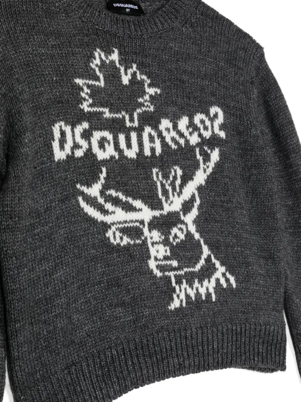 DSQUARED2 KIDS intarsia-knit Logo crew-neck Jumper Grey