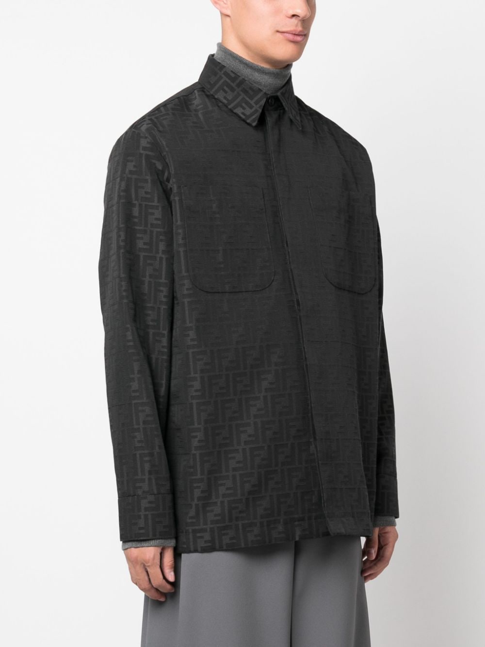Shop Fendi Ff-monogram Shirt Jacket In Black