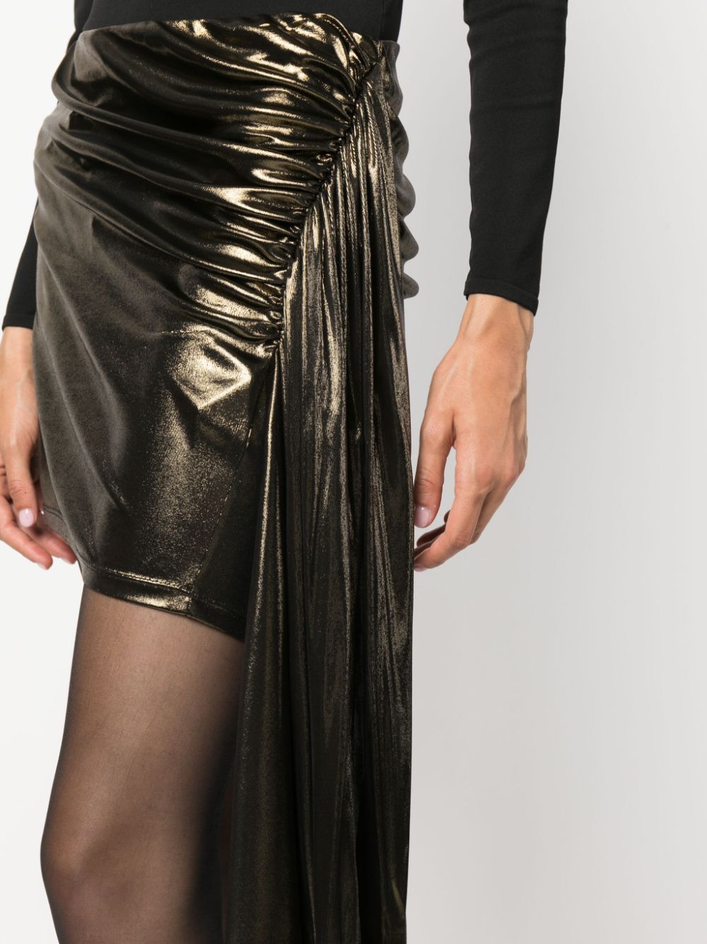Shop Blumarine Lamé Draped Miniskirt In Gold