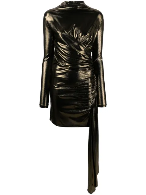 Blumarine draped metallic long-sleeve dress