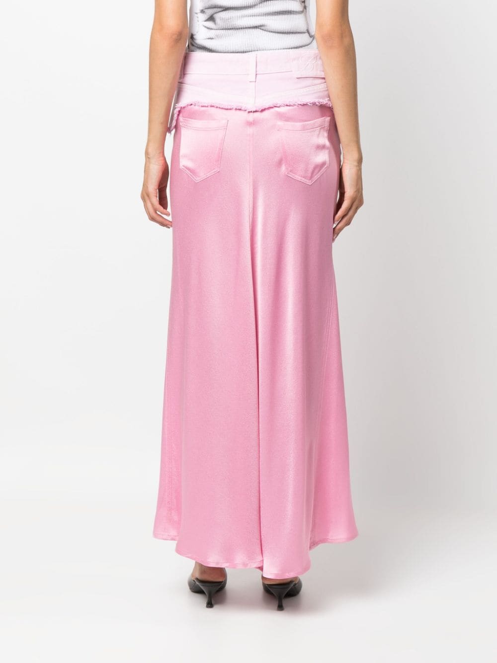 Shop Blumarine Jeans-insert Distressed Full Skirt In Pink