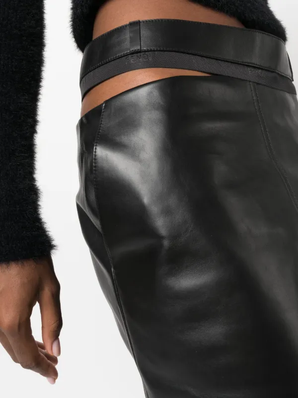 FENDI logo waistband Leather Skirt Farfetch