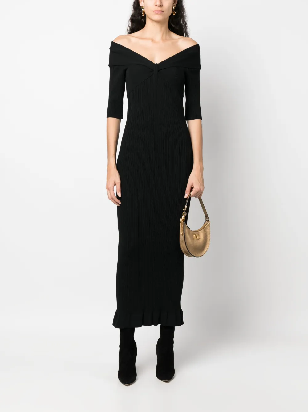 Philosophy Di Lorenzo Serafini off-shoulder ribbed-knit dress - Zwart