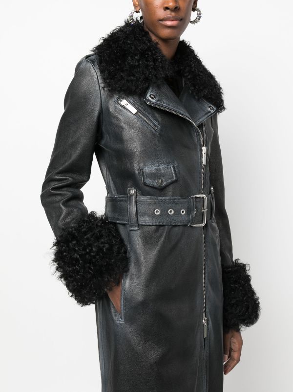 Blumarine Faux fur-trim Leather Coat - Farfetch