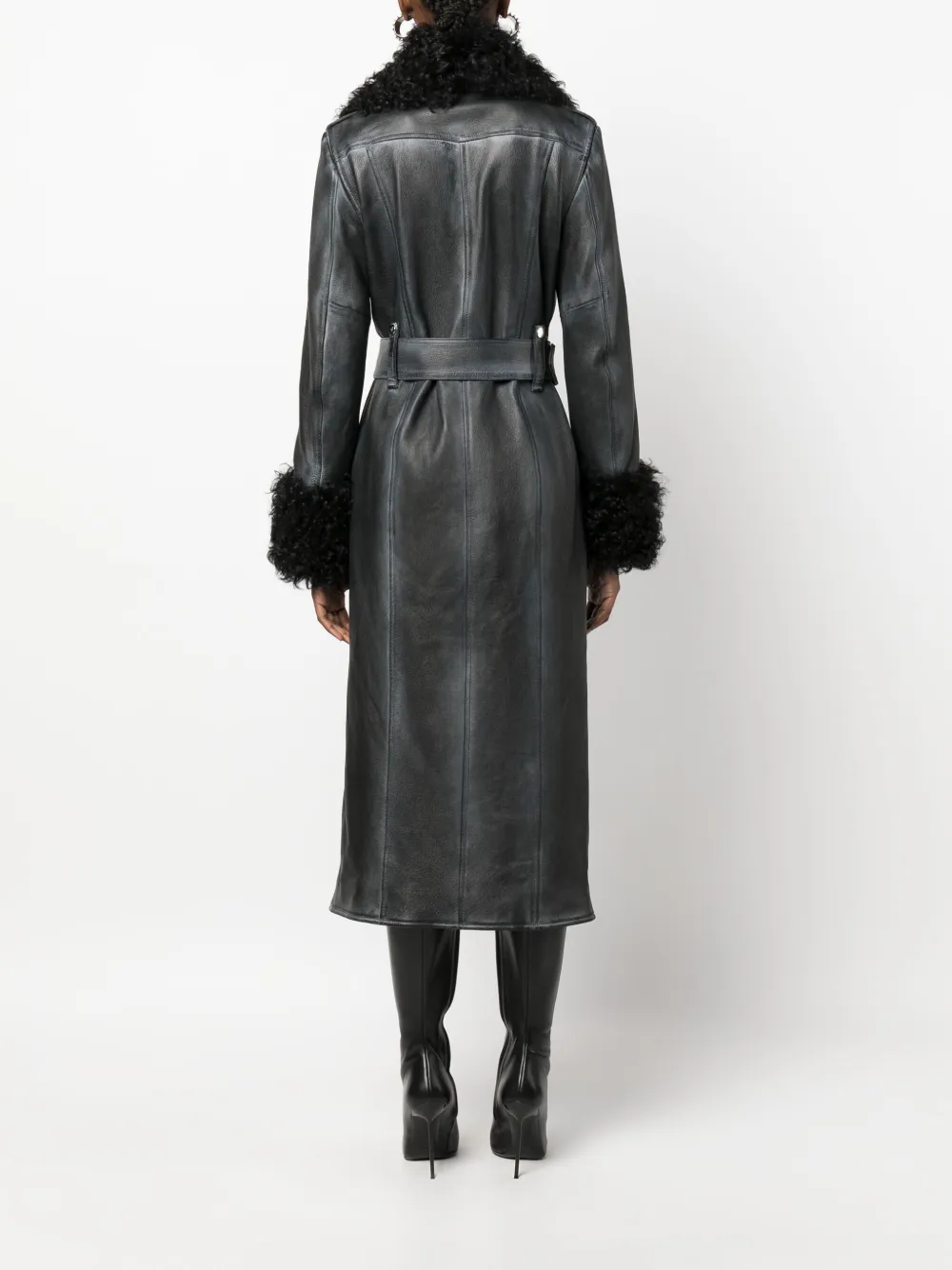 faux fur-trim leather coat