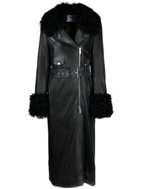 Blumarine faux fur-trim leather coat