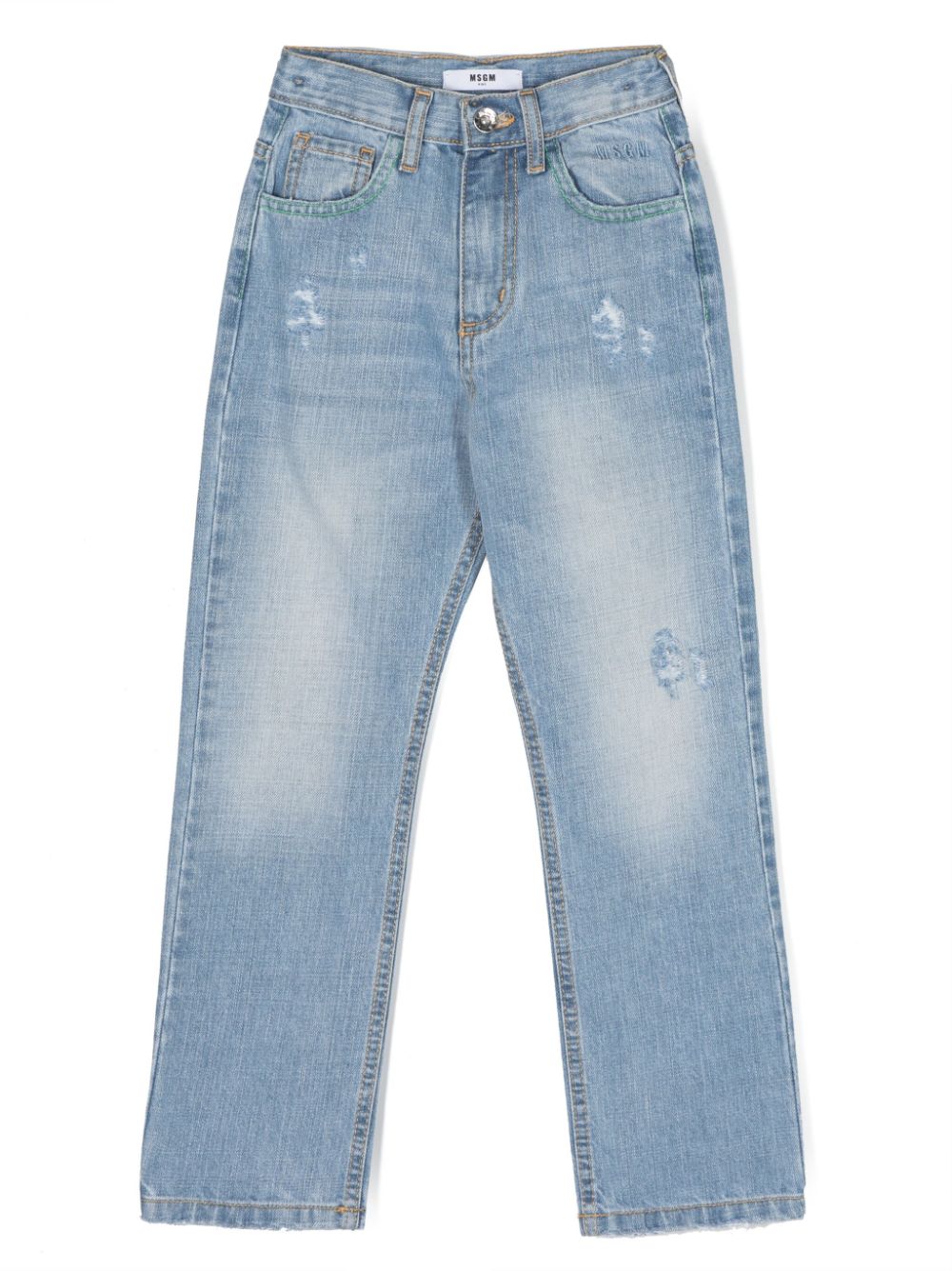 MSGM Kids distressed-effect straight-leg jeans - Blue