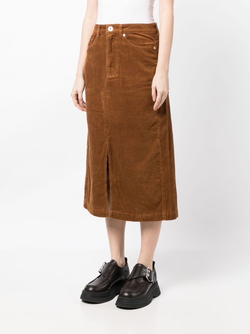 Shop Chocoolate Logo-patch Corduroy Midi Skirt In Brown