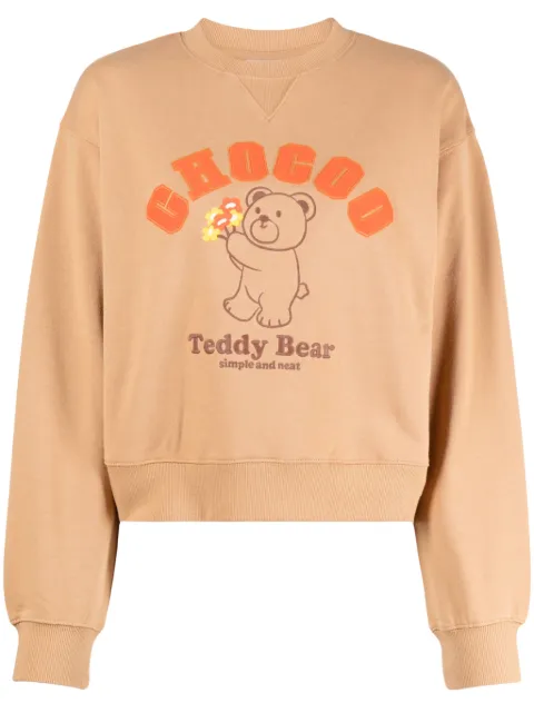 CHOCOOLATE teddy-bear embroidered cropped sweatshirt