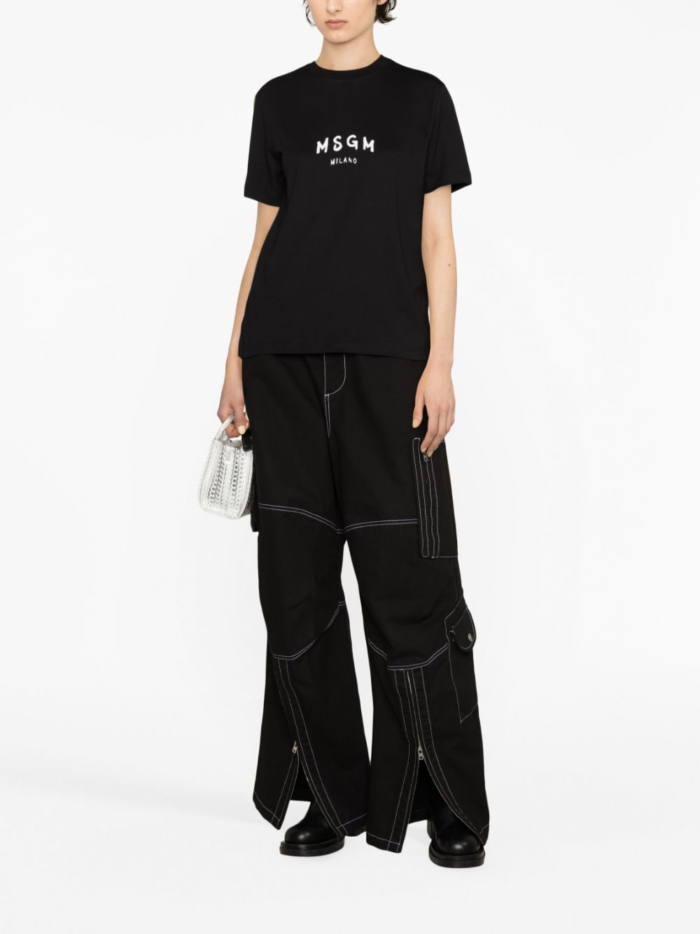 Shop Msgm Logo-print Cotton T-shirt In Black