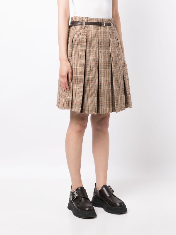 b+ab Prince Of Wales-check Belted Pleated Skirt - Farfetch