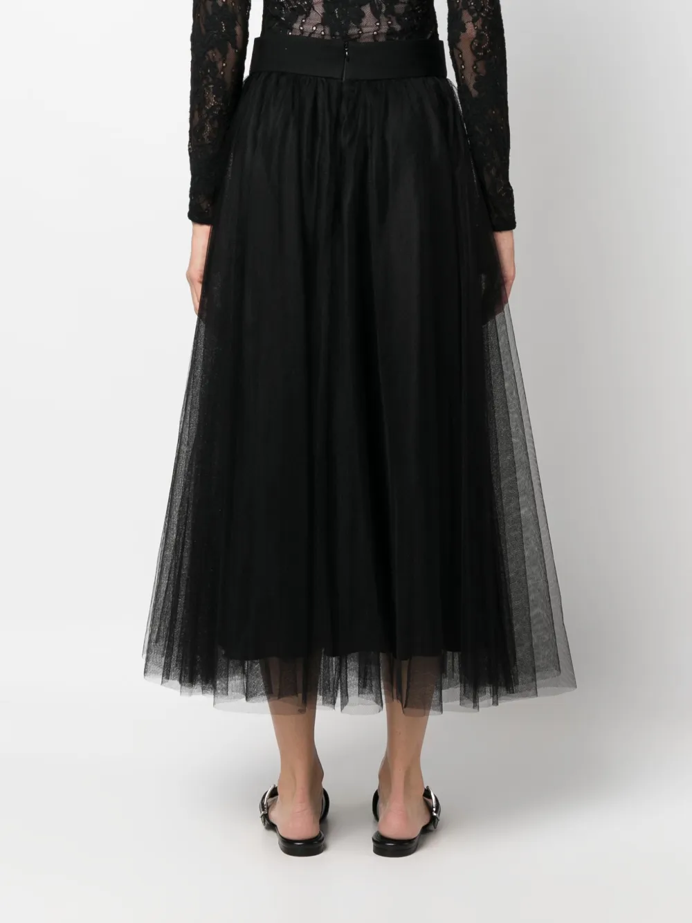 Shop Zimmermann High-waisted Tulle Midi Skirt In Schwarz