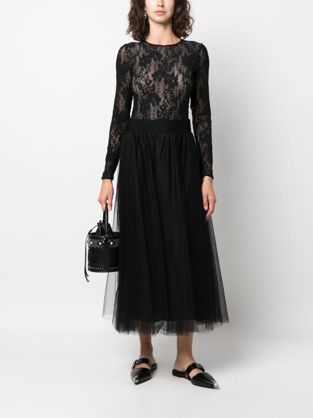 ZIMMERMANN high-waisted tulle midi skirt - Zwart