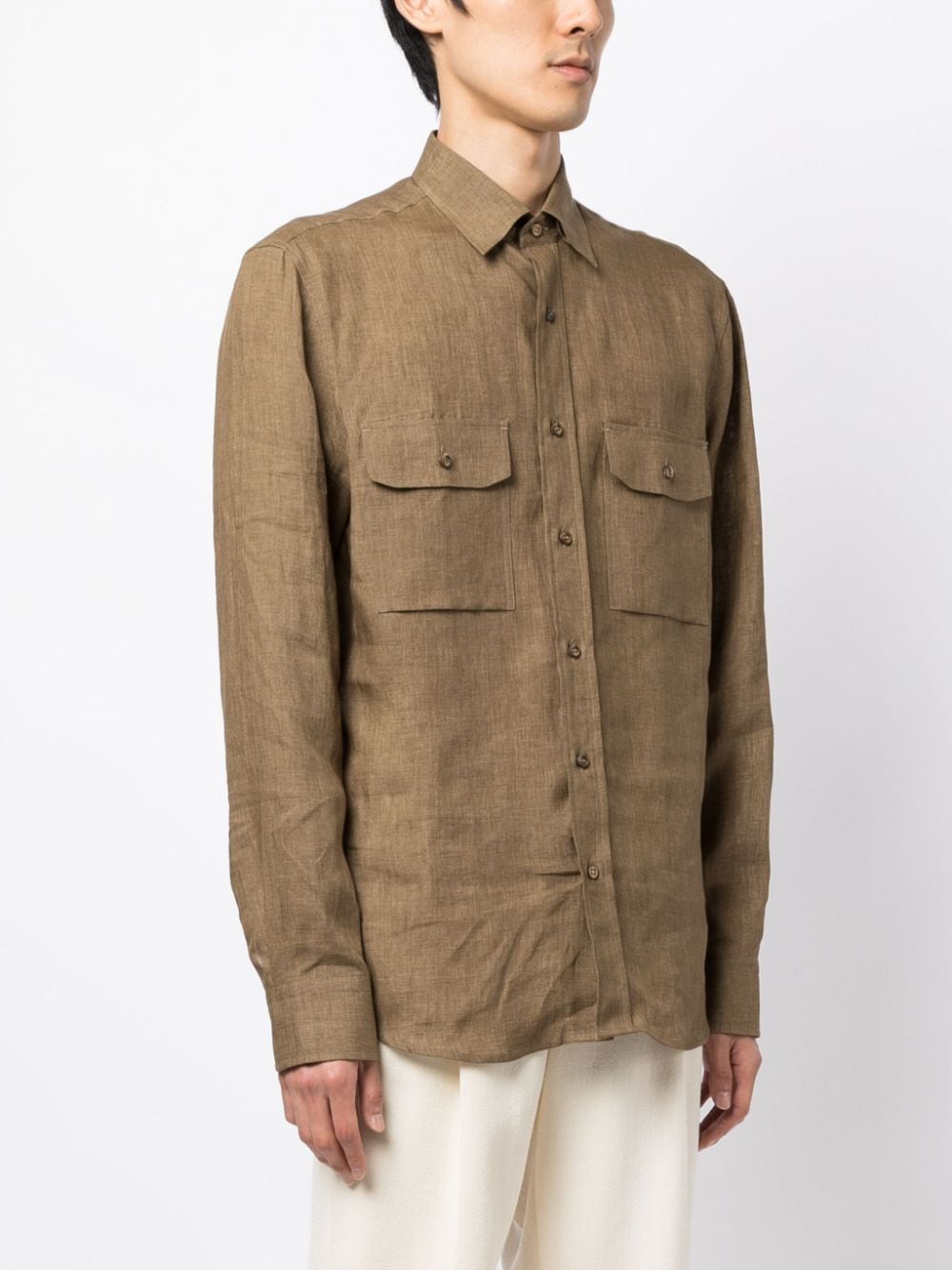 Shop Brioni Button-up Long-sleeve Shirt In Brown