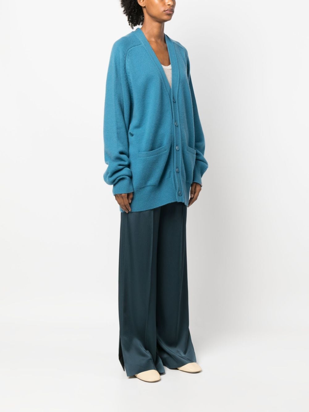 Shop Extreme Cashmere Off Centre-fastening Cashmere Cardigan In Blue