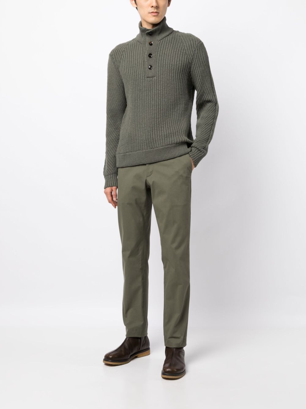 Brioni chunky-ribbed cotton jumper - Groen