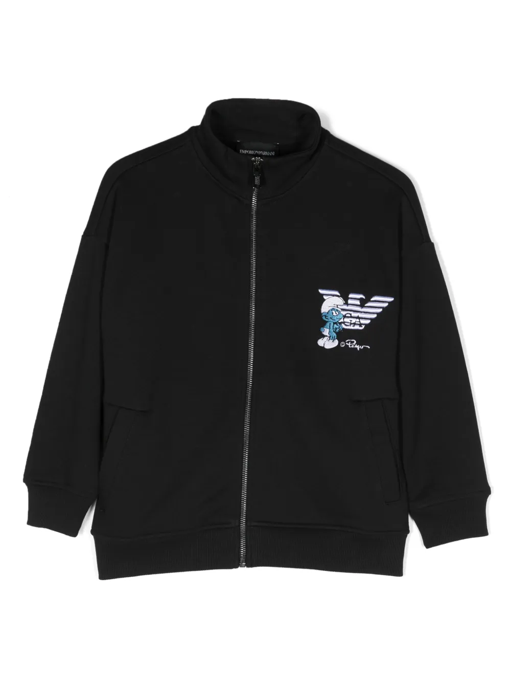 Emporio Armani X Smurfs Logo-embroidered Zip-up Jacket In Blue