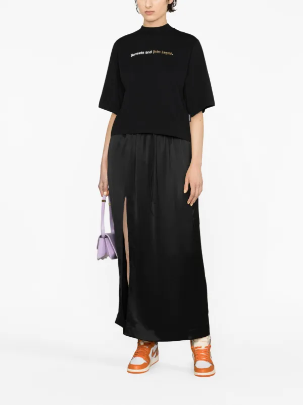 Tシャツ・カットソー PALM ANGELS Woman T-Shirt Black PWAA044S24JER002 1003 Palm Angels Palm tree-print Cotton T-shirt | Black | FARFETCH