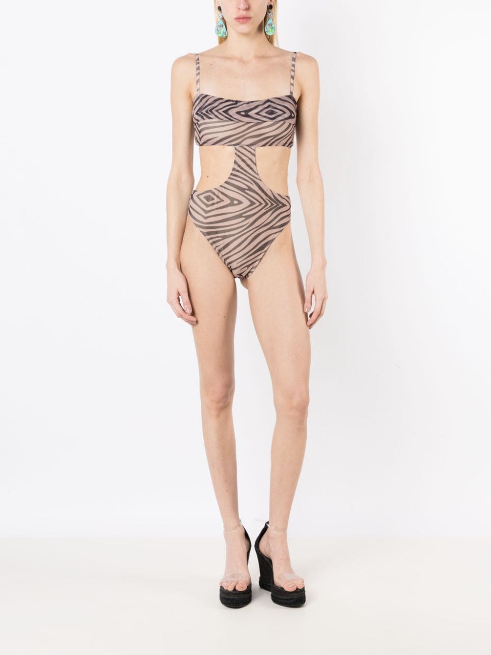Shop Amir Slama Animal-pattern Swimsuit In Brown