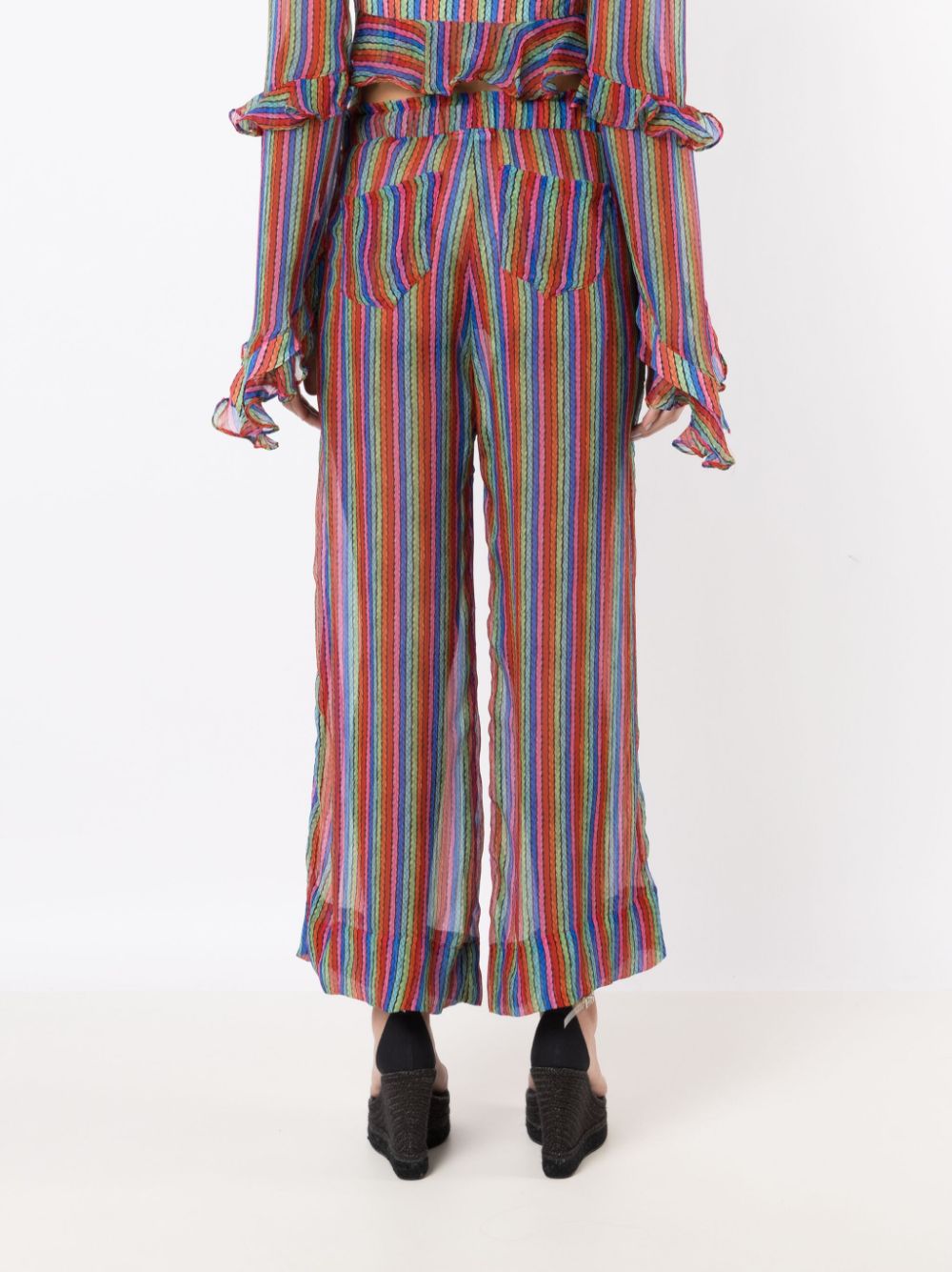 Shop Amir Slama Sheer Graphic-print Silk Trousers In Multicolour