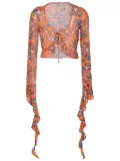 Amir Slama graphic-print mesh blouse - Orange