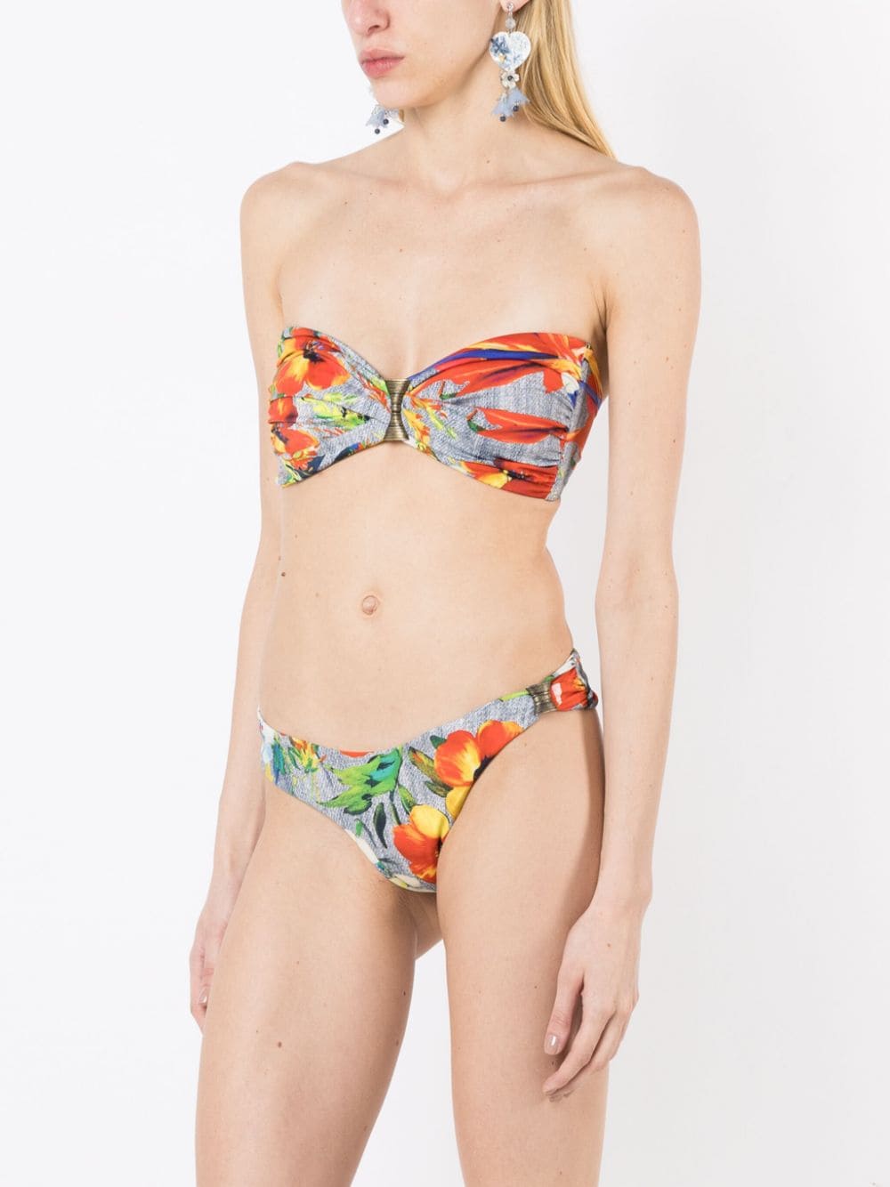 Shop Amir Slama Hibiscus-print Bandeau Bikini Set In Multicolour