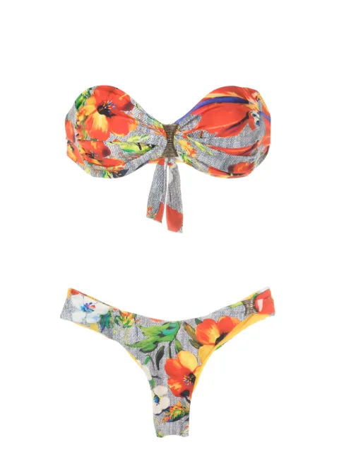 Amir Slama bikini estilo bandeau con estampado de flor de jamaica