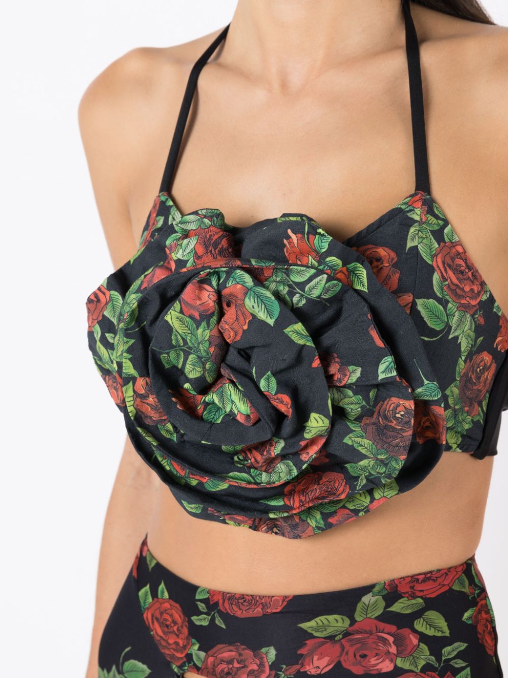 Shop Amir Slama Floral-appliqué Crop Top In Black