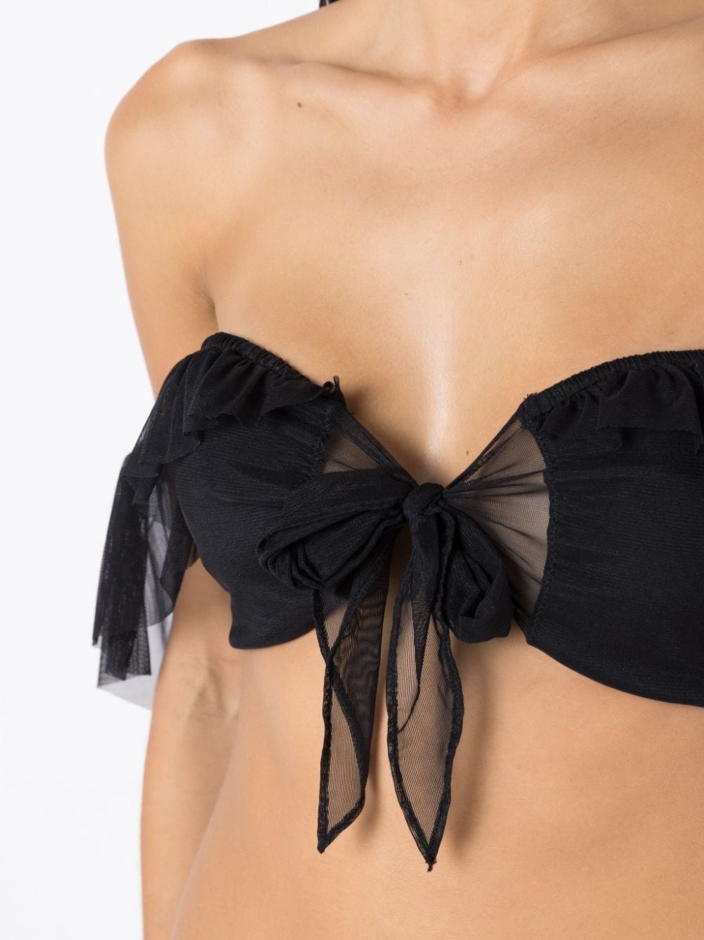 Shop Amir Slama Tie-fastening Sheer Crop Top In Black