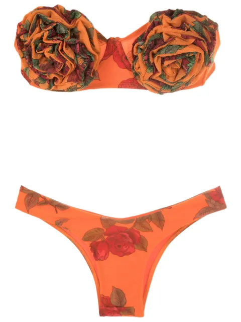 Amir Slama floral-appliqué bustier bikini set