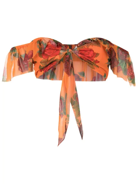 Amir Slama floral-pattern mesh crop top