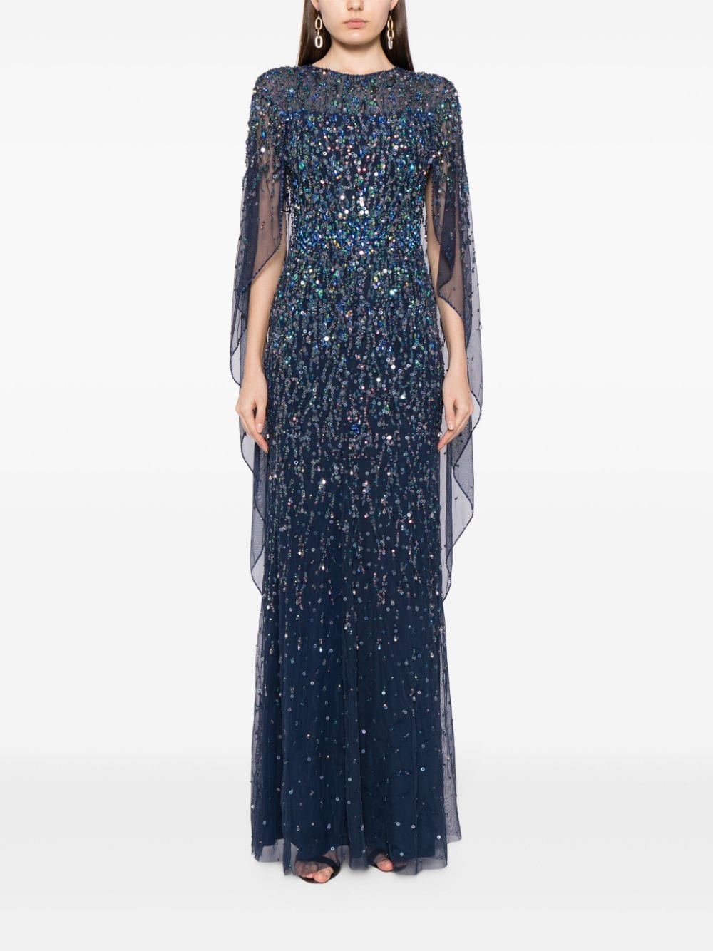 Shop Jenny Packham Delphine Sequin-embellished Gown Dress In Blue