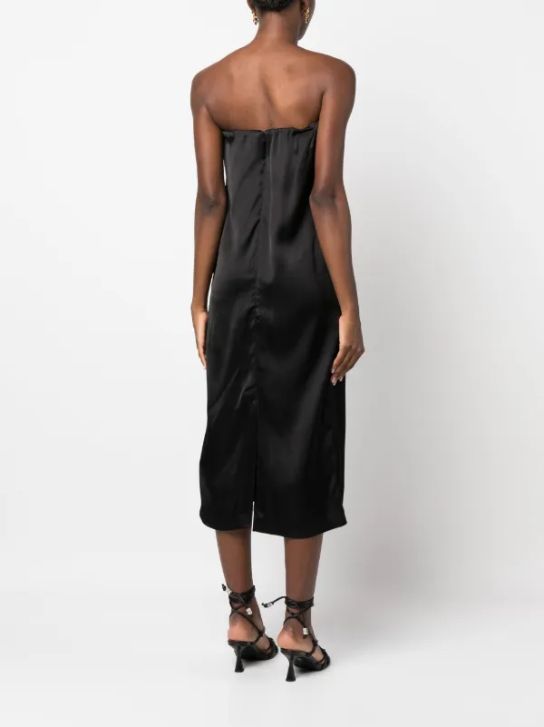 【関税込み】Loulou de Saison ブラック Siple ミディアムドレス LouLou De Saison Siple Strapless Satin Midi Dress | Black