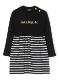 Balmain Kids logo-lettering long-sleeve dress - Black