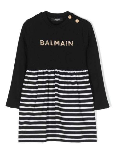 Balmain Kids logo-lettering long-sleeve dress