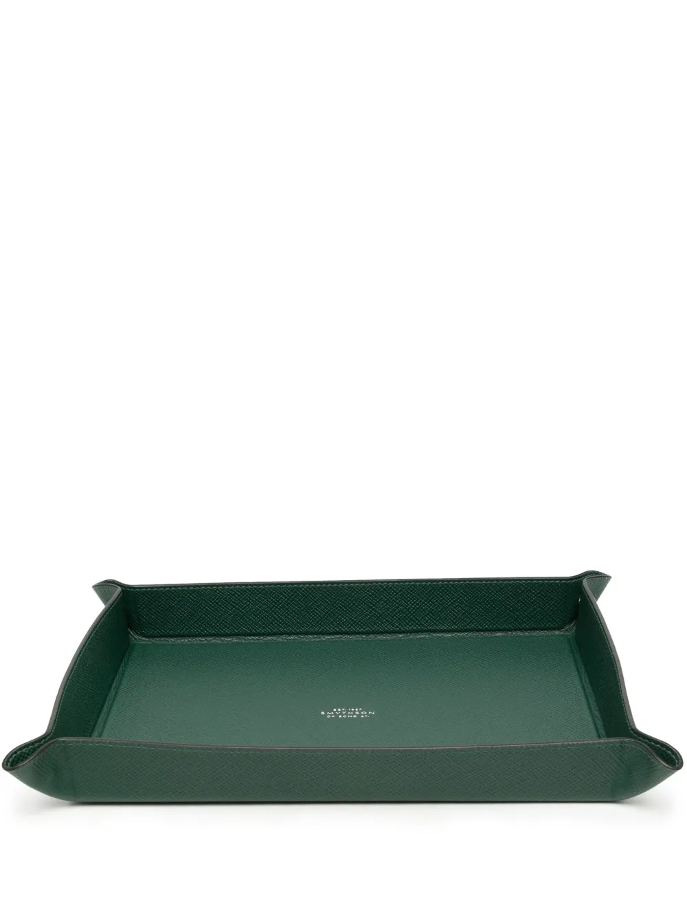 Smythson Large Rectangular Leather Tray In Green