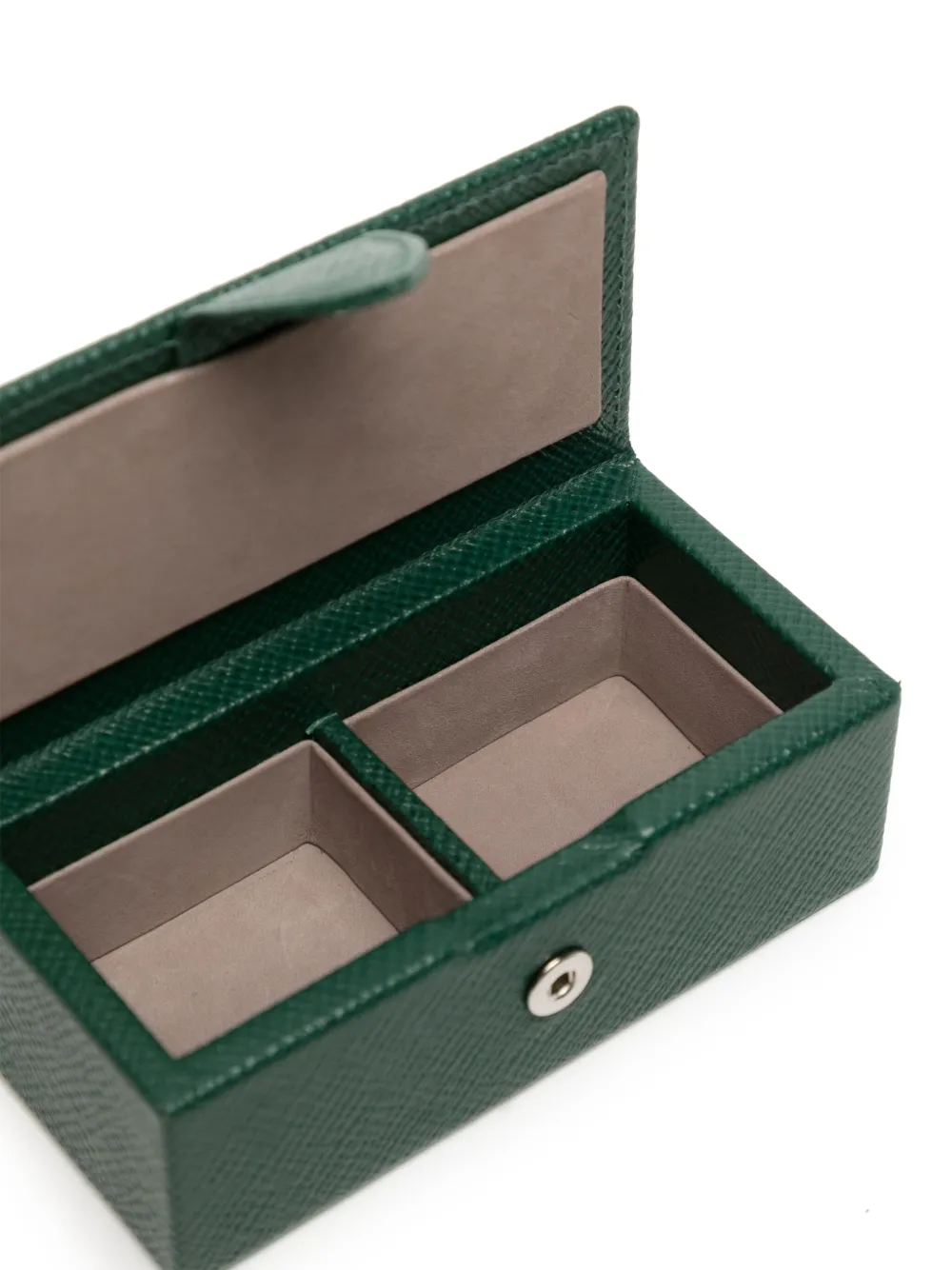 Smythson Mini Panama Leather Cufflink Box In Grün