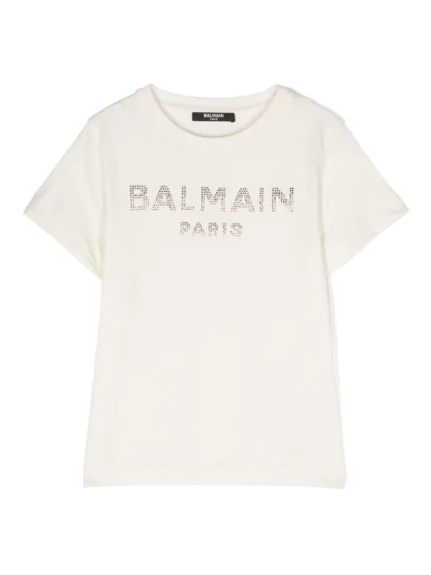 Balmain Kids rhinestone-embellished logo T-shirt