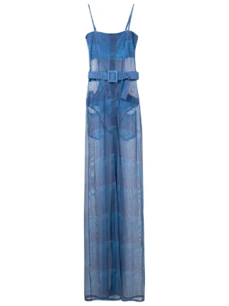 Amir Slama sheer-finish belted-waist Maxi Dress | Blue | FARFETCH