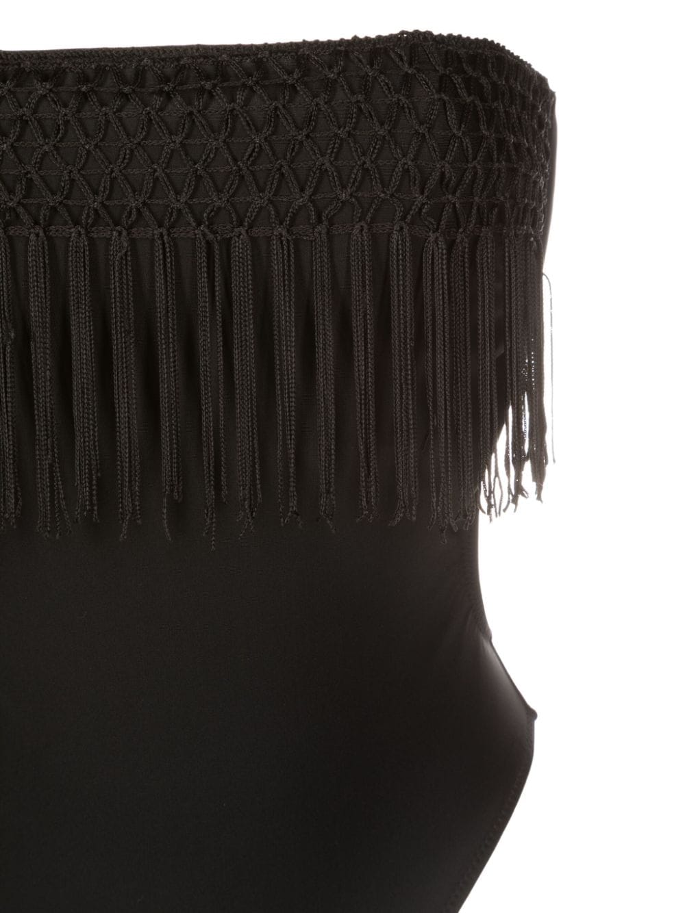 Shop Amir Slama Macramé-fringe Strapless Swimsuit In Black