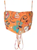 Amir Slama graphic-print silk crop top - Orange