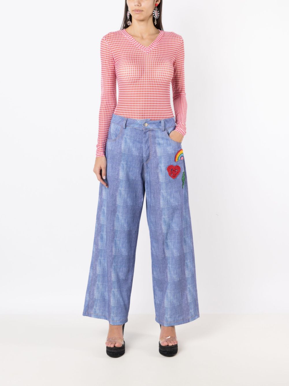 Shop Amir Slama Crochet-patch Culotte Trousers In Blue