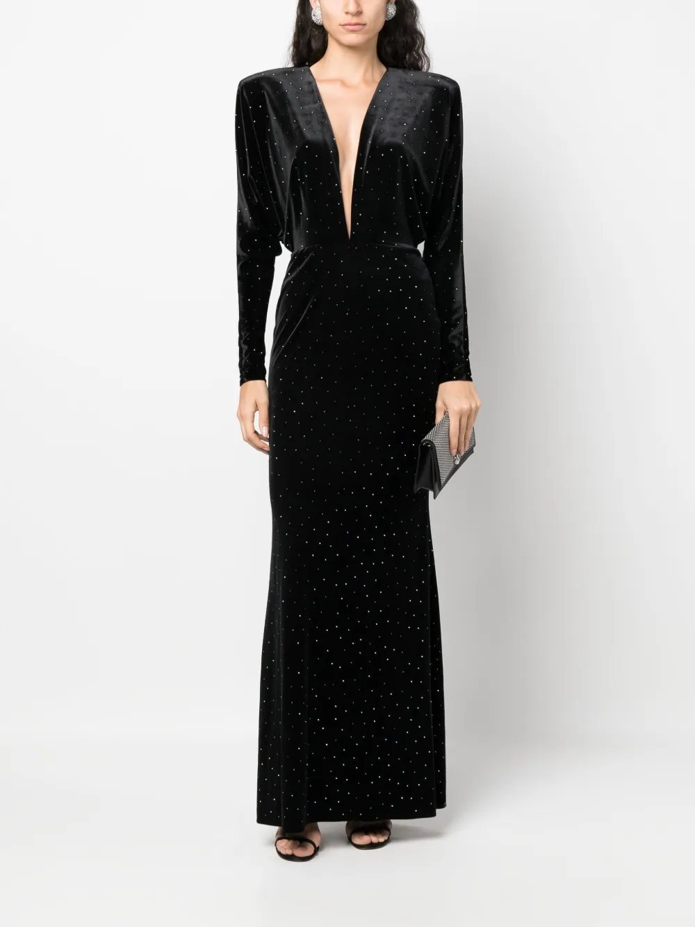 Alexandre Vauthier rhinestone-embellished plunge maxi dress - Zwart