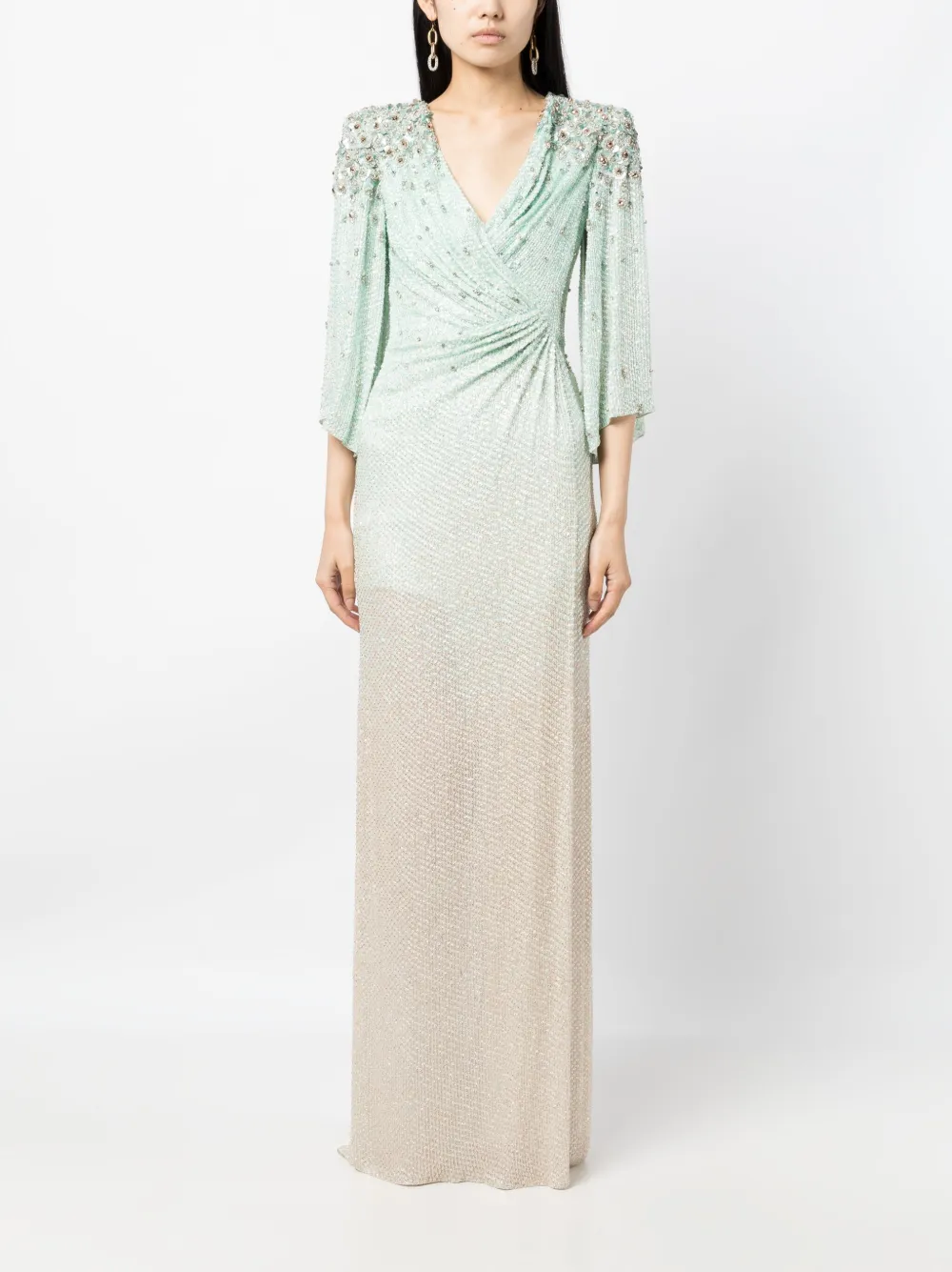 Shop Jenny Packham Nori Floral-appliqué Maxi Dress In Green