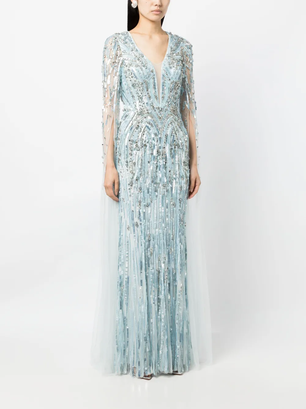 Shop Jenny Packham Planelto Sequin-embellished Maxi Dress In Blue