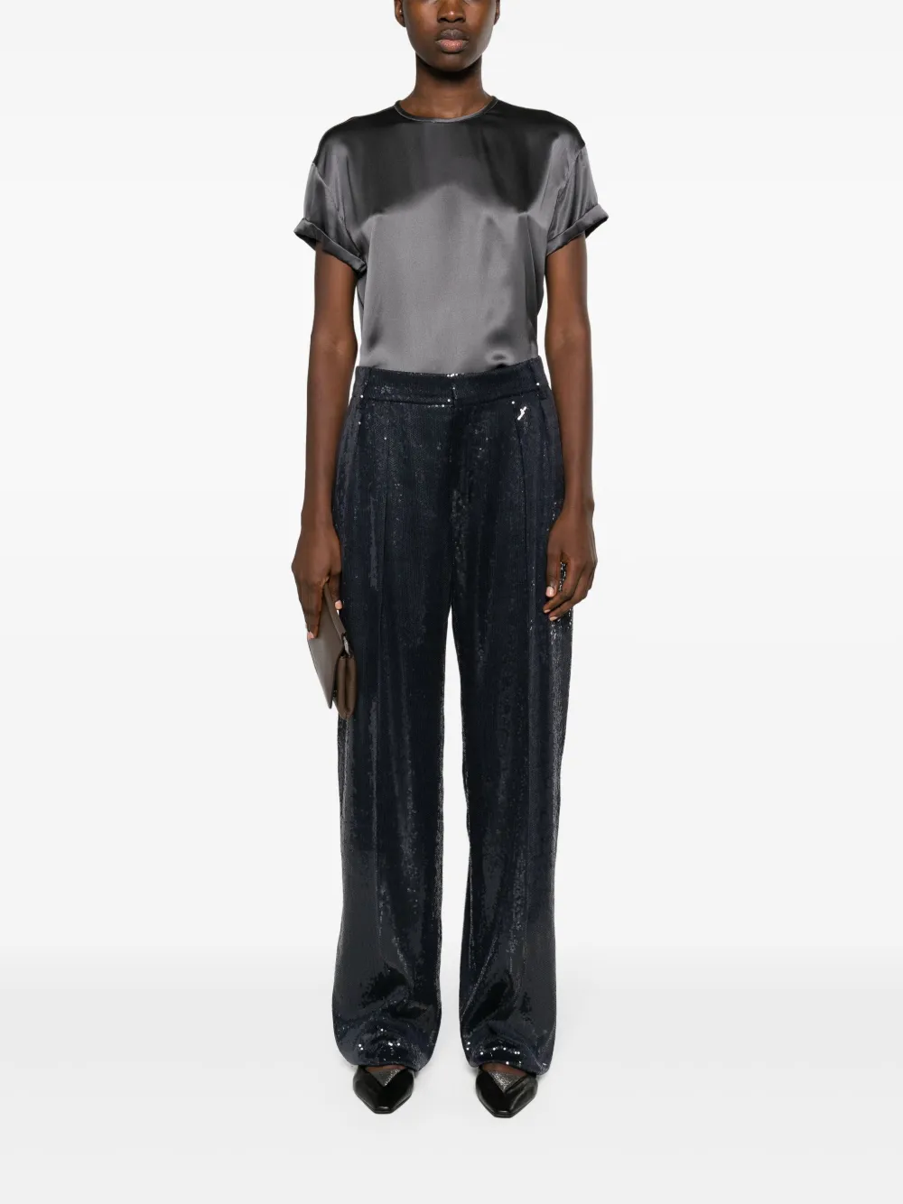 Brunello Cucinelli sequinned tapered-leg trousers - Blauw